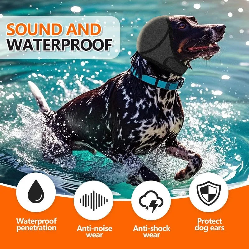 Waterproof Noise Cancelling Dog Ear Muffs for Swimming & Grooming - Calming Hood To Relieve Pet Anxiety & Prevent Shock