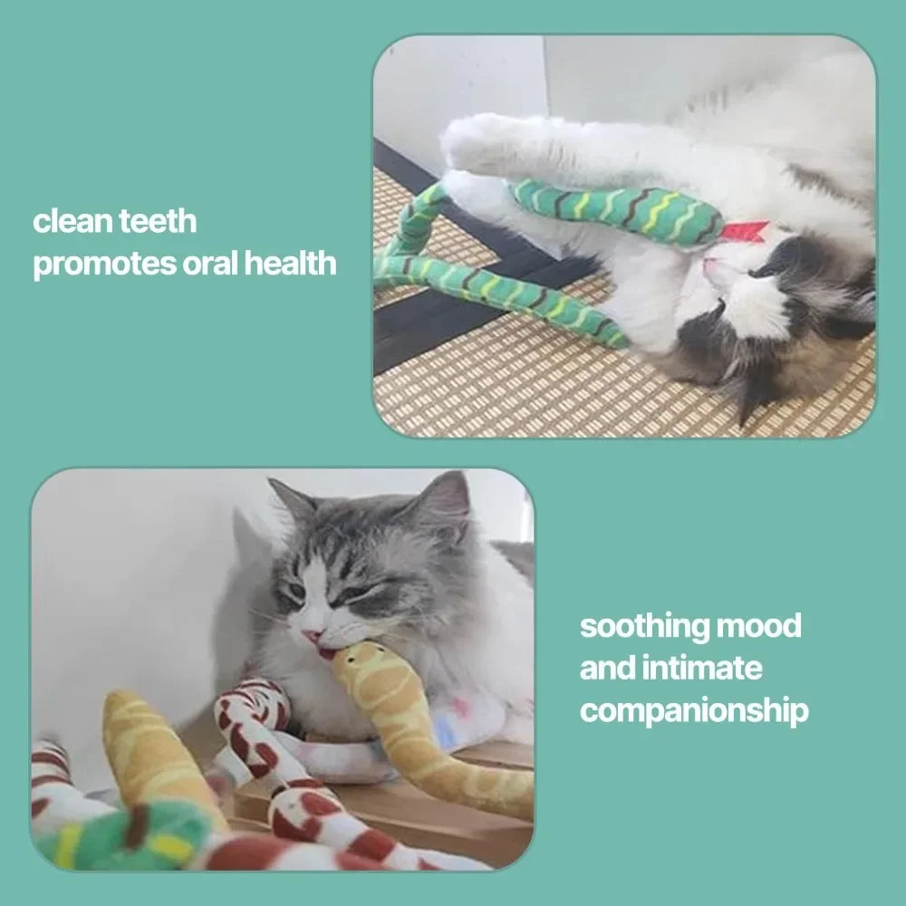 Cat Nip Snake Toys for Indoor Snaky Toy for Kitten Play Soft Plush Toy for Kitty Chewing Teeth Cleaning Interactive Toy for Pets