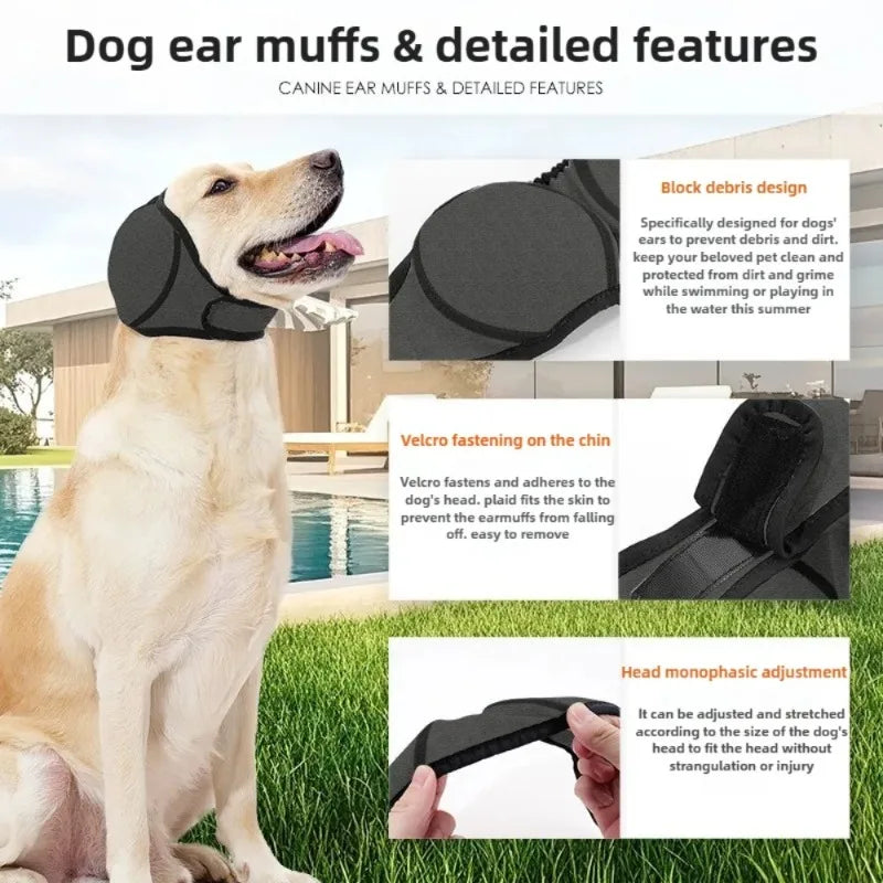Waterproof Noise Cancelling Dog Ear Muffs for Swimming & Grooming - Calming Hood To Relieve Pet Anxiety & Prevent Shock